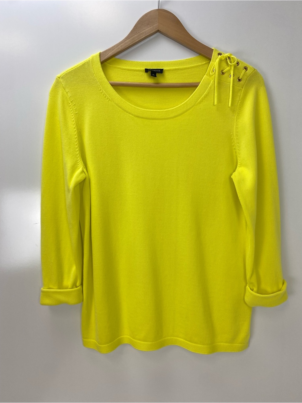 Talbots Neon Yellow Lace-Up Shoulder Knit Top